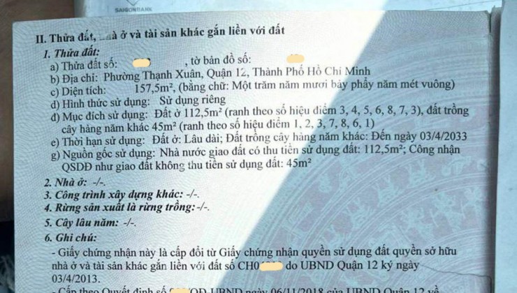 Bán đất Tô Ngọc Vân Phường Thạnh Xuân Quận 12, ngang lớn 10m, giá chỉ 4.x tỷ